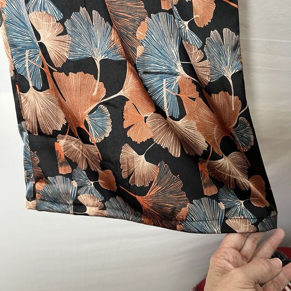 Kori Rust & Blue Leaf Wide Leg Silky Trouser Career Pull On Elastic Pants Size S - Picture 5 of 7